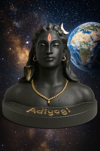 Image of ZYROO Adiyogi Shiva Statue for Home Decor | Black Lord Shiva Bust Idol with Golden Detailing | Spiritual Gift for Meditation, Puja & Office Desk