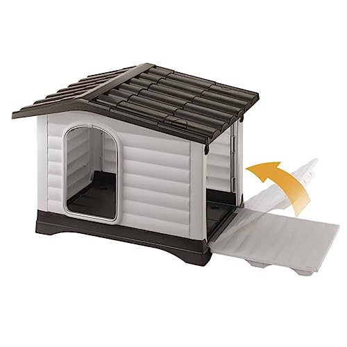 Ferplast Hundehütte DOGVILLA 90, Hundehütte Outdoor, Hundehaus, Seite zum öffnen, Boden zum Abtropfen, Isolierender Boden, Abnehmbares Dach, Lüftungsgitter, Recycelter Kunststoff, 88 x 72 x h 65 cm