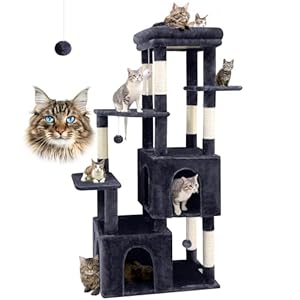 F61 Cat Tower for Indoor Cats, Heavy Duty Cat Trees for Large Cats Adult Big Cats Maine Coon Cat Tree Tower with Scratching Post, Extra Large Top Perch, Cat Condos, Dark Grey, 61inch