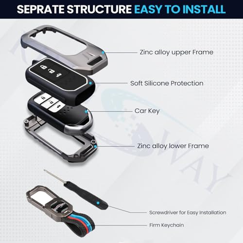 Image of KINGSWAY Honda Car Key Cover and Keychain Perfect Shape and Compatible with 3 Buttons Smart Key of All Honda Cars, Remote Key Shell, Key Case, Car Key Chain Cover, 360 Protection, Gunmetal Grey