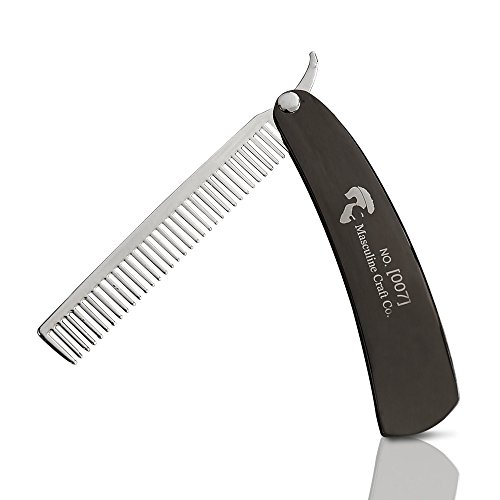 Masculine Craft Stainless Steel Folding Beard Comb | Travel Pocket Beard Comb For Men | Beard Detangling Comb - Thick, Curly & Course Beard