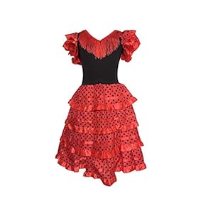 La Senorita Vestido Flamenco Sevillana Español Traje de Flamenca para niñas Rojo Largo: 75 cm 5-6 años