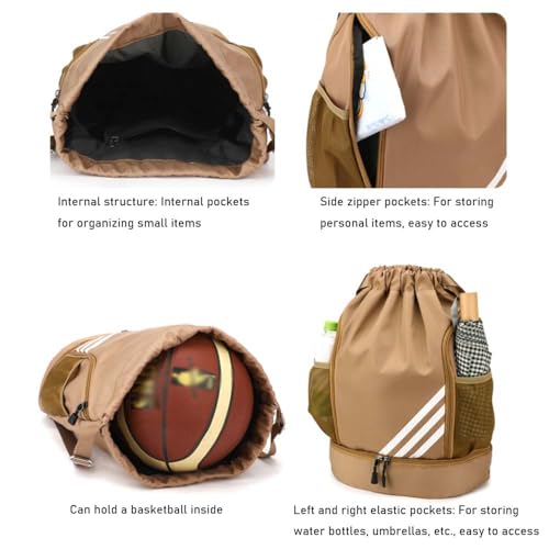 Sports Gym Bag Drawstring Backpack, Sports Soccer Basketball Volleyball Bag with Shoe Compartment, Fitness Training Backpack4