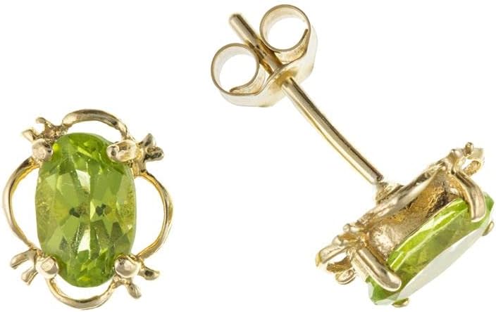 Genuine 9ct Gold Real Peridot Stud Earrings Brand New