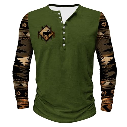 Men Western Shirts Long Sleeve Aztec Henley Shirt Country Cowboy Slim Fit T Shirt Ethnic Style Pullover Top