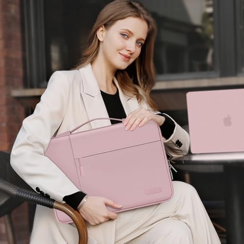 Image of MOSISO Laptop Case 15 inch, 15 inch Laptop Sleeve with Handle Compatible with MacBook Air 15 M4 A3241 M3 A3114 M2 A2941 2025 2024 2023, Dell XPS, Polyester Multifunctional Computer Bag, Pink