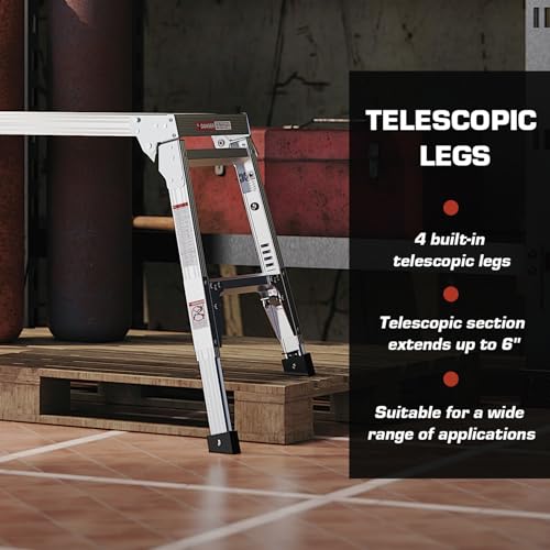 Aluminum Work Platform Large Size Step Stool Folding Portable Work Bench 40\" Width Telescopic Feet 22\" -27.5\" Height Adjustable