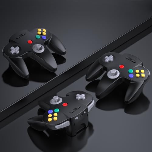 Image of SAFFUN 2 Pack Wireless N64 Controller Made for Switch 1 & 2, N64 Console, Wireless 2.4 GHz Receivers Compatible with Switch Online, Windows PC, macOS (Built-in Vibration) (Rechargeable) Cyan /Black