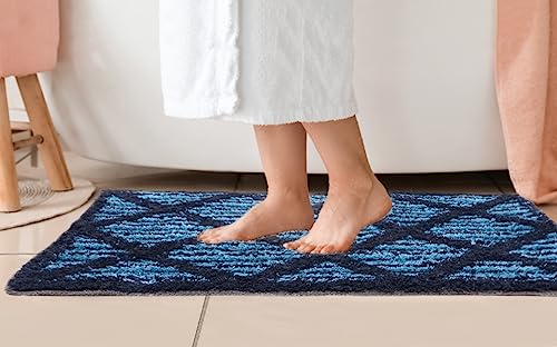 Image of THE HOME TALK Cotton Bathmats | Water Absorbent Runners | Regular Striped Rugs | Floor Mats for Kitchen, Bathroom & Sink | Ultra Soft Mats | Non-Slip Store (Blue Cross, 40x60 CM)