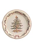 Spode Christmas Tree Paper Plates, 8 Inch Lunch or Dessert Plates, 16 Count Red Ribbon Border