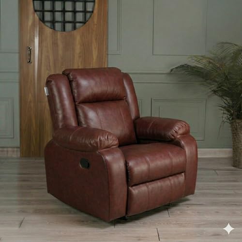 Image of Solis Royale 1 Seater Recliner Sofa Chair | Manual Recliner Lounge Sofa Chairs for Relaxing | Comfortable Cushioned | Living Room Bedroom Home, Office (Classy Calm - Charry, Classy Calm - Leatherette)