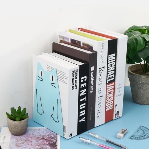 1 works Nonskid Metal Book Ends Cat Metal Bookend Large Heavy Duty Bookends Book Organizer Holder Cat Shape bookends for School Library Shelf Home Office (Black) - Image 4