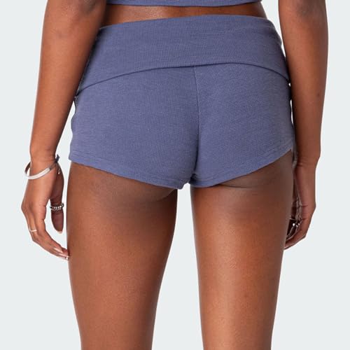 Image of Women Low Waist Lounge Shorts Fold Over Skinny Pajamas Shorts Summer Casual Pj Bottom Sleep Shorts