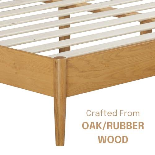 Image of NTC Lupin Wooden Bed Frame with Headboard, Solid Oak and Rubber Wood Foundation with Silent Slats and Wood Central Supports, 1000 Lb Capacity (Rustic Oak, Queen)