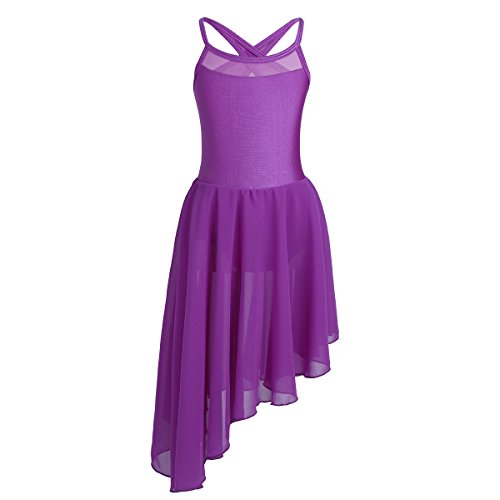 Iefiel Kids Big Girls Irregular Ballet Dress Skirt Contemporary Lyrical Ballroom Dance Leotard Costume Purple Chiffon 7-8 #TOP7