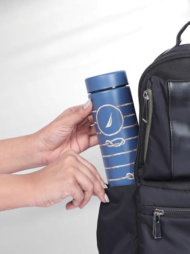 Image of NAUTICA Premium Leak-Proof Insulated Water Bottle - 1pc (Stern)| 500ml | Stainless Steel Flask with 24 Hours Temperature Retention | Ideal for Travel, Gym, Office Use Titanium Printed-Blue /Brown