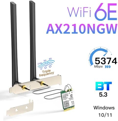 AX210 WiFi 6E Card M.2 NGFF Mini Desktop kit Adapter Newest 6GHz BT5.2 Wireless 802.11ax 5400Mbps 2.4Ghz 5Ghz Support OFDMA MU-MIMO AX210NGW Gigabit Network Card