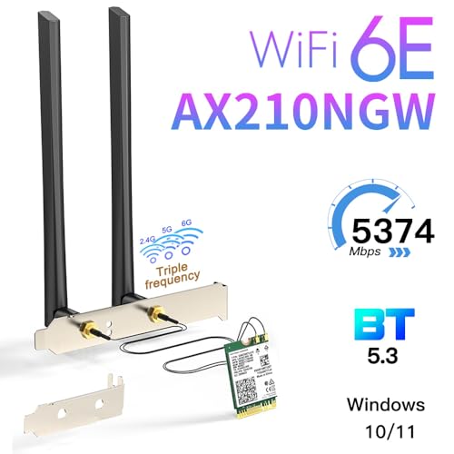 AX210 WiFi 6E Card M.2 NGFF Mini Desktop kit Adapter Newest 6GHz BT5.2 Wireless 802.11ax 5400Mbps 2.4Ghz 5Ghz Support OFDMA MU-MIMO AX210NGW Gigabit Network Card