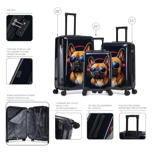 Image of InUSA Dog Print 3 Piece Hardside Spinner Luggage Set 20 /24 /28in. TSA Lock