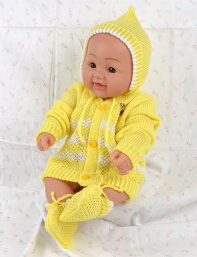 Image of Woolen Baby Sweater | Warm Knitted Winter Wear for Infant & Toddler | Soft Full Sleeve Cardigan for Baby Boys and Girls, Combo Pink & Yellow (6 to 12 Months) Pack of 2