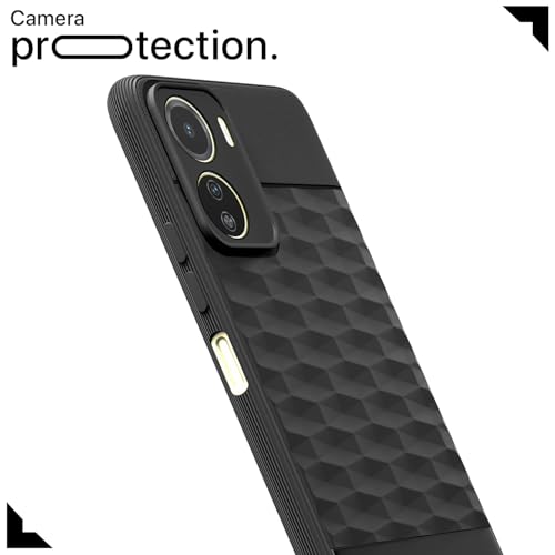 Image of Pikkme Back Cover for Vivo Y16 Camera Protection 3D Hexa Cube Design Silicone Protective Bumper Case (Black)