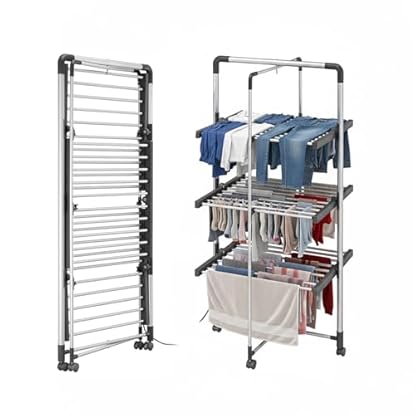 Foto di Iside Stendibiancheria a Torre Stendino Elettrico con 3 Piani Riscaldanti Stendi Biancheria richiudibile 300 Watt