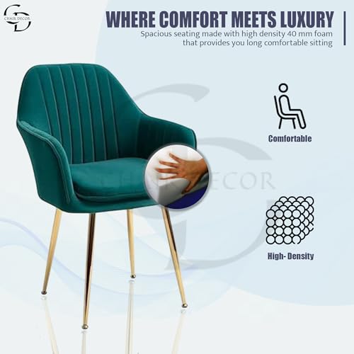 Image of Velvet Accent Chair with Matching Pouffe & Floral Cushion | Modern Upholstered Armchair with Gold Metal Legs | Lounge Chair for Living Room, Bedroom, Office, Guest Room (Green)