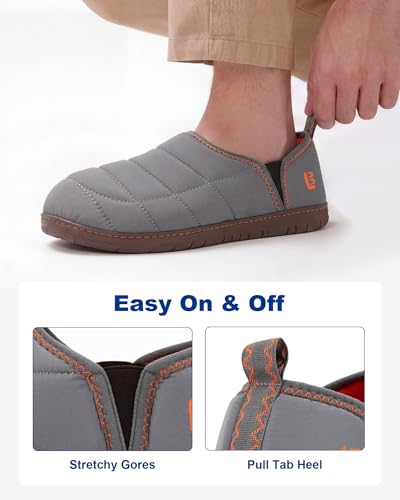 Image of LongBay Men's Outdoor Slippers Two Tone Indoor Bedroom House Shoes Gifts | Nylon Upper, Memory Foam Insole, Coral Fleece Lining, Slip On, Lightweight and Packable, Camping Garden, All-Season Wear