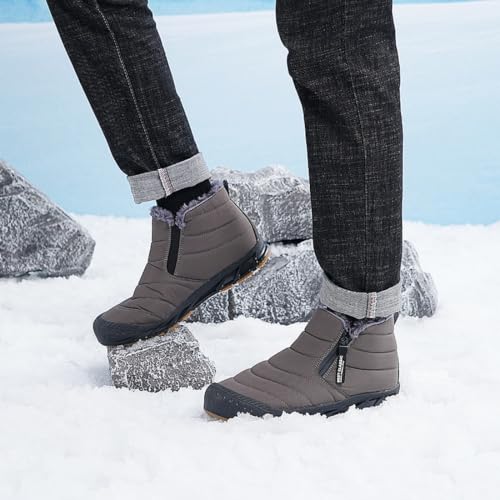 Image of Jakcuz Men's Water-resistant Snow Boots | Faux Fur Lined, Side Zipper & Non-Slip Outsole, Outdoor Winter Cold Weather Boots