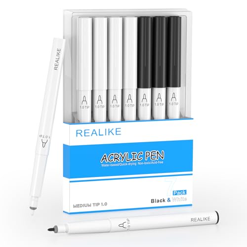 REALIKE Acryl Paint Markers Stifte für Stoff Stein Holz Leinwand Papier Stein Keramik Glas und Kunstzubehör 1.0mm mittlere Spitzen Gold Silber Weiß Paint Marker Pen