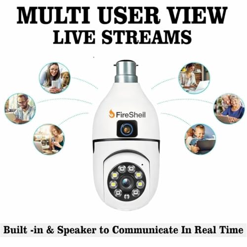 Image of Fireshell Dual Lens 4MP /8MP PTZ Outdoor WiFi Security Camera with 360 Pan Tilt, Color Night Vision, Motion Detection Alerts, Two-Way Audio, Wireless Light Bulb CCTV, Weatherproof Surveillance Camera