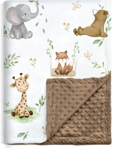 Image of BORITAR Baby Blanket for Boys Girls Soft Plush Minky Fabric with Dotted Backing, Lovely Woodland Design Blanket for Toddler Newborn 30 x 40 Inch(75x100cm)