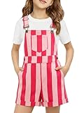 Haloumoning Girls Striped Overalls Kids Fashion Adjustable Straps Colorblock Overall Shorts Rompers with Pockets 5-14Y