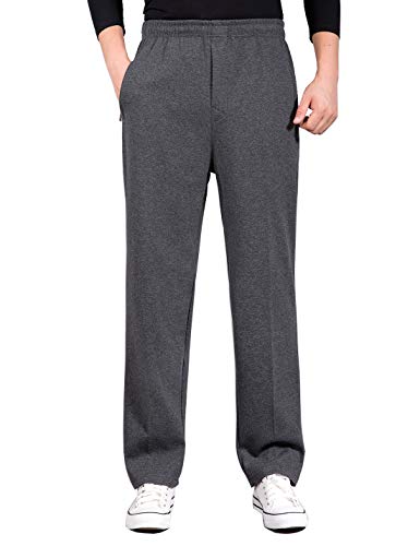 Locachy Men's Casual Cotton Jogger Sweatpant Elastic Waist Drawstring Zipper Front Straight Leg Athletic Pants