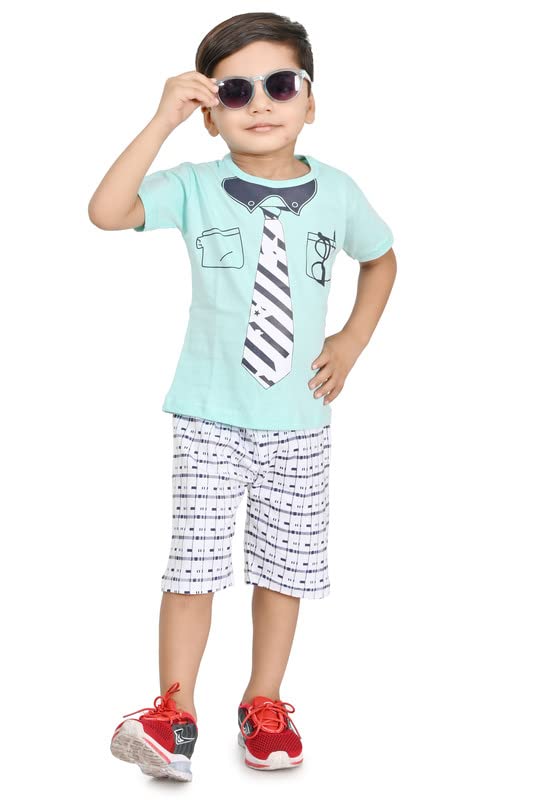 NIL CREATION Boys Cotton Regular Fit Half Sleeve Tie Print Tshirt and Shorts Set