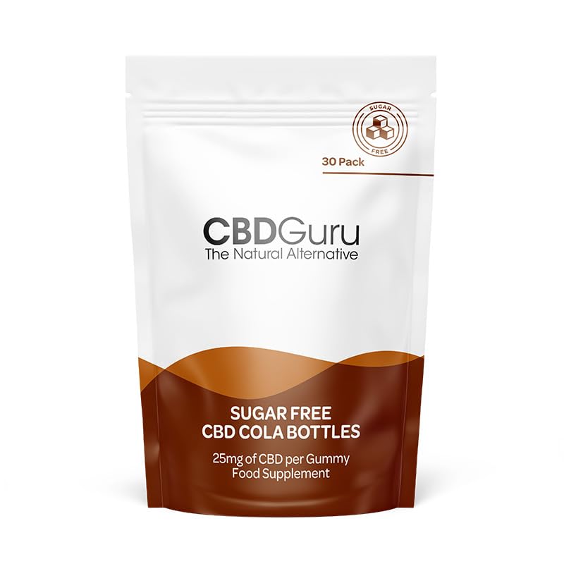 CBD Guru Sugar Free CBD Cola Bottles 25mg – Cola Flavour Broad Spectrum CBD Gummies, 30 Pack, 750mg Total CBD