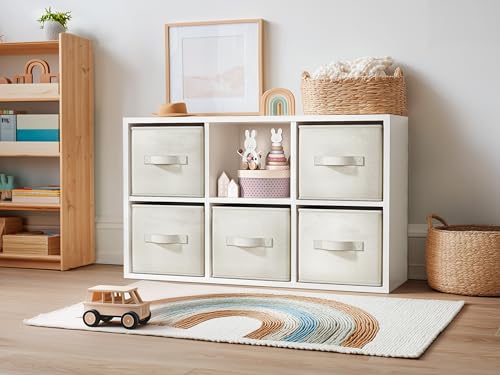 LayerSpace 4 Pack Foldable Fabric Closet Storage Bins, 11Inch Organizer Cubes with Handles, Linen Storage Boxes for Clothes, Toys, Books and Home Organization, White& Ivory by LayerSpace - Image 2