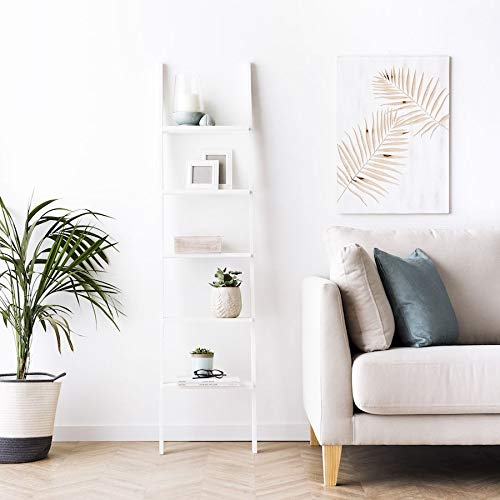 Kenay Home - Escalera Estantería Nussa (Blanco Decapado) 42x174,5x13(WxHxD)