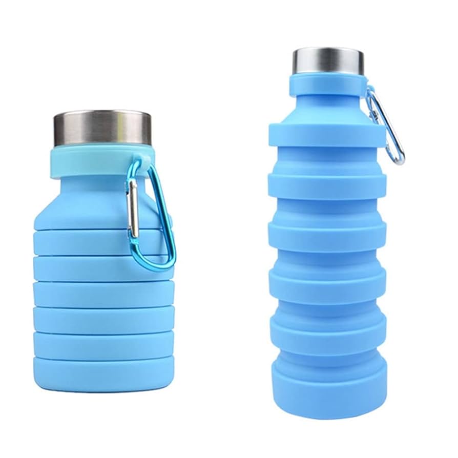 折りたたみシリコンエコボトル 水色 Amazon｜シリコンボトル 折りたたみ 伸縮型 水筒 550ml 漏れ防止