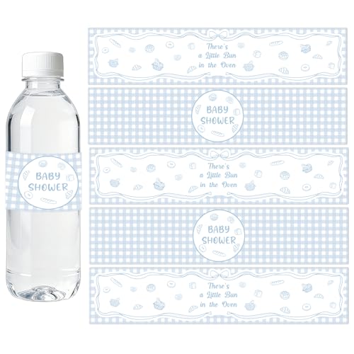 Étiquettes bouteille d'eau petit chignon au four pour baby shower garçon