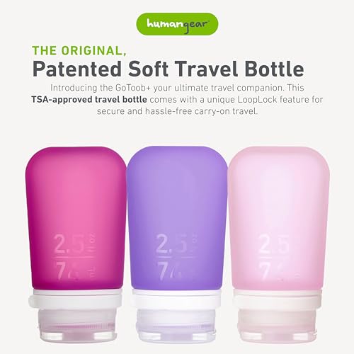 Image of humangear GoToob+ Bottles - Silicone Leak-Proof Travel Tubes for Toiletries, Camping & TSA Carry-On (3-Pack), Medium (2.5 fl oz; 74ml), Rose /Lilac /Magenta