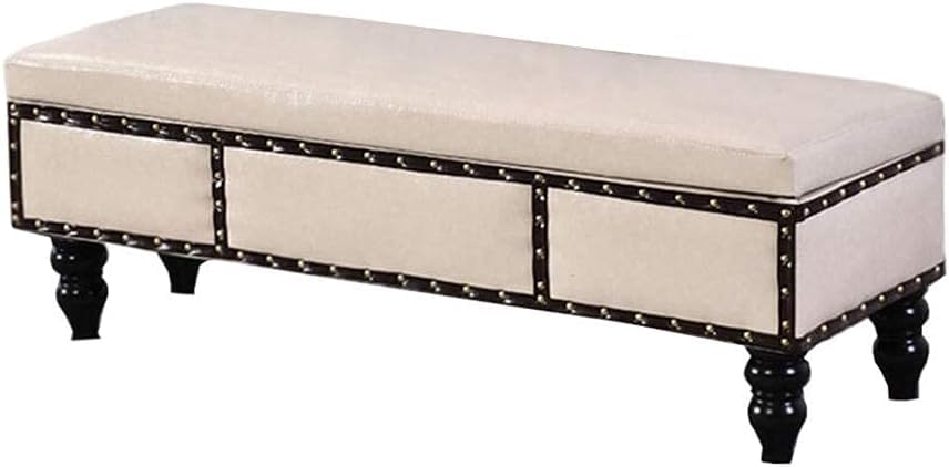 Taburete de sofá de madera maciza y arcón blanco elegancia artesanal para tu salón