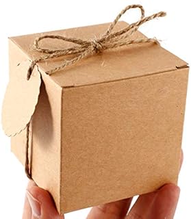 SurePromise 50pcs Candy Boxes Wedding Party Favor Vintage DIY Gifts for Kraft Shabby Square Sweet with Tags 7x7x7cm