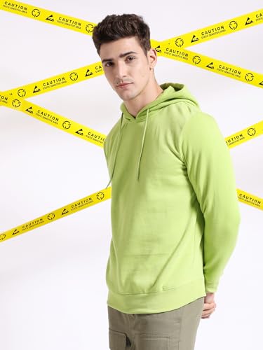 Image of The Indian Garage Co Green Regular Fit Solid Pullover Hooded Sweatshirt