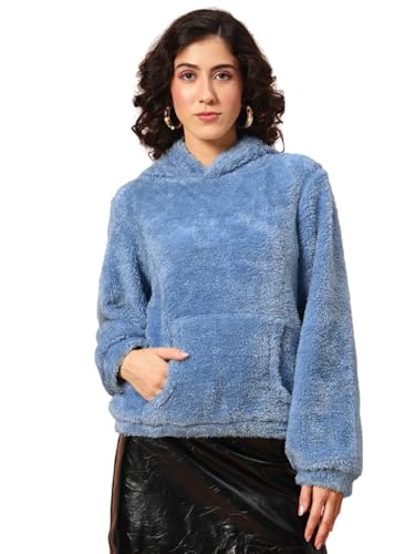Image of THE DRY STATE Women's Basic Fit Teddy Fur Hoodie with Kangaroo Pocket
