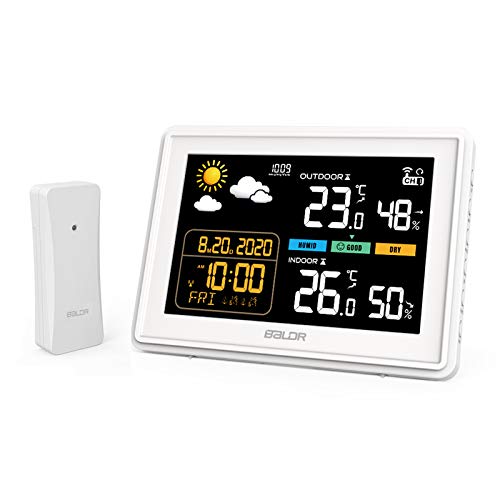 BALDR Weather Station Wireless, Indoor Outdoor Thermometer with Max Min Record and Trends, Colorful Large Display Atomic Clock with Dual Alarm and Comfort Level Indicator