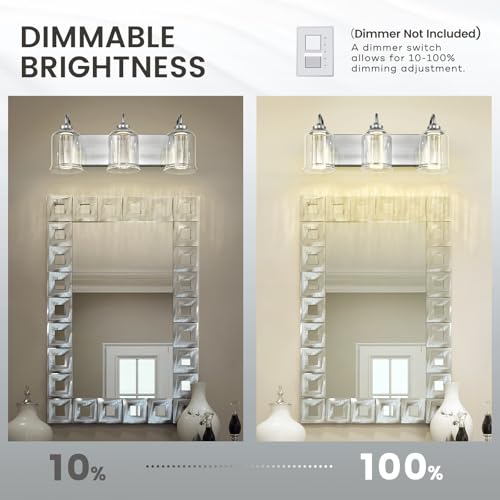Image of zeyu 18W Modern LED Vanity Light Fixture, 3 Light Bathroom Wall Sconce with 5 Color Modes, Brushed Nickel Finish with Crystal Bubble and Clear Glass, ZSL72B-3W LED BN