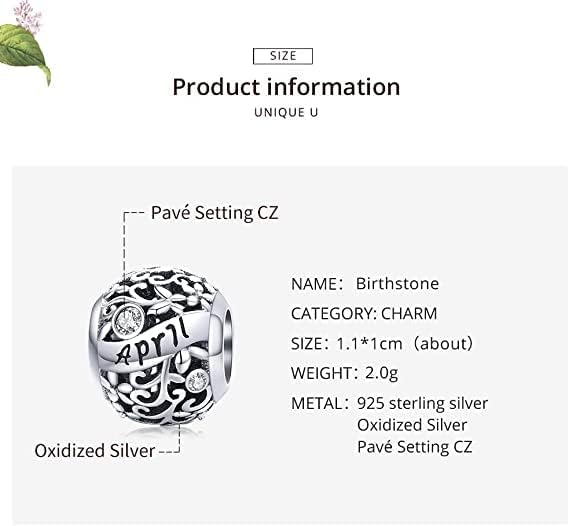 April 925 Sterling Silver Original Birthstone Charms fit Pandora Bracelets Necklace Perfect Jewelry Birthday Loved Beads Gift for Women Girls Mom Daughter - Image 4