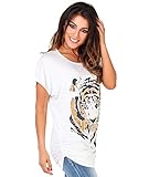 KRISP Women Oversized Casual Tshirt Baggy Tiger Flower Printed Batwing Tops (Cream, XXXL), 2093-CRM-20