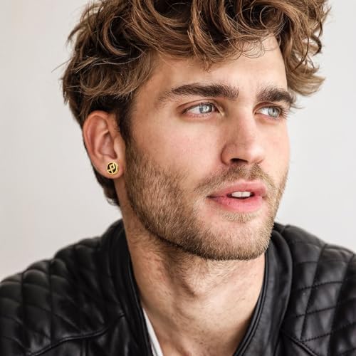 Pendientes de runa vikinga KINGWHYTE de plata de ley 925 con ónix negro 3